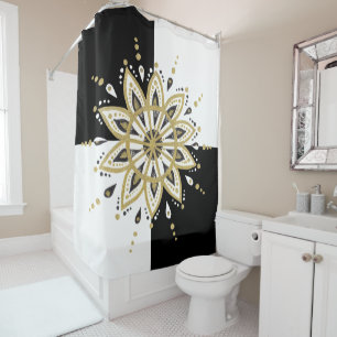 Rideaux De Douche Noir & blanc carré Or & Noir Mandala