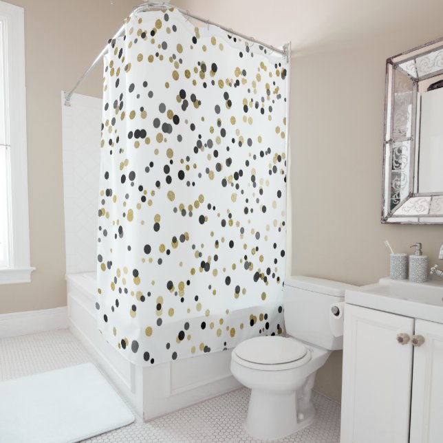 Rideaux De Douche Noir blanc Confetti Dots Minimal Chic Glam (En situation)