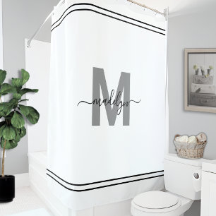 Rideaux De Douche Noir Blanc Élégant Nom Initial Monogramme