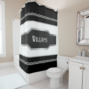 Rideaux De Douche Noir, blanc et argent personnalisé en métal