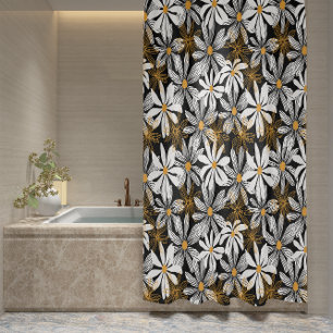 Rideaux De Douche Noir, Blanc, Jaune Élégant Faisy Abstrait