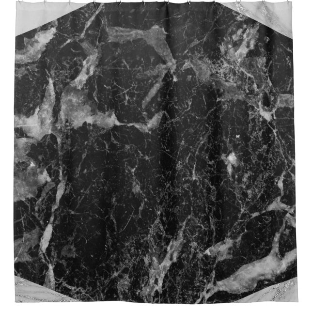 Rideaux De Douche Noir blanc & Marbre Argent Moderne Glam tendance (Devant)