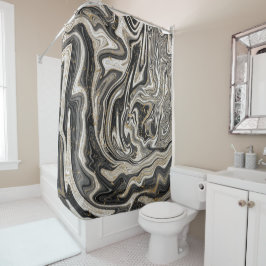 Rideaux De Douche Noir Blanc & Or Chic Tourbillon Moderne Abstrait