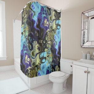 Rideaux De Douche Noir, bleu, vert olive marbre de teinture abstrait