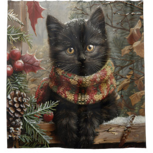 Rideaux De Douche Noir Cat Vintage Noël
