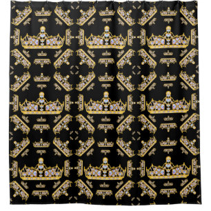 Rideaux De Douche Noir de motif de perles de diamants de coeur de