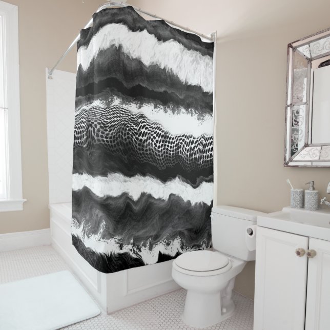 Rideaux De Douche Noir et blanc Abstrait Illusion Art moderne (En situation)