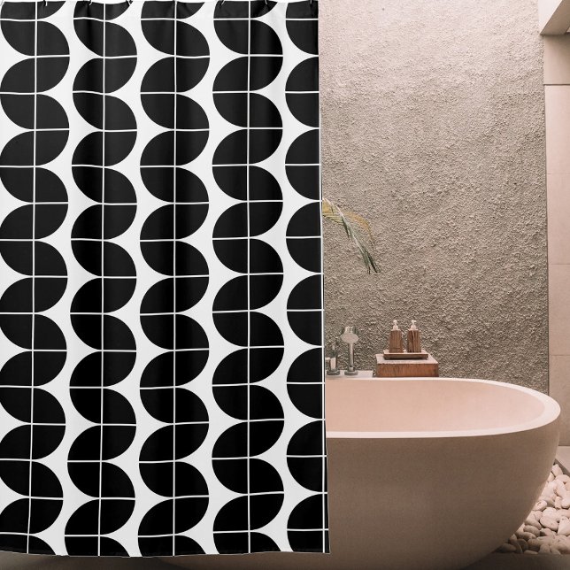 Rideaux De Douche Noir et blanc Mid-Century Motif Abstrait moderne (Black & White Mid Century Modern Abstract Pattern Shower Curtain)