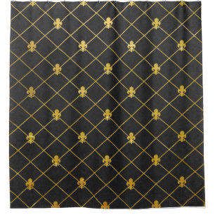 Rideaux De Douche Noir et or. Fleur De Lis.
