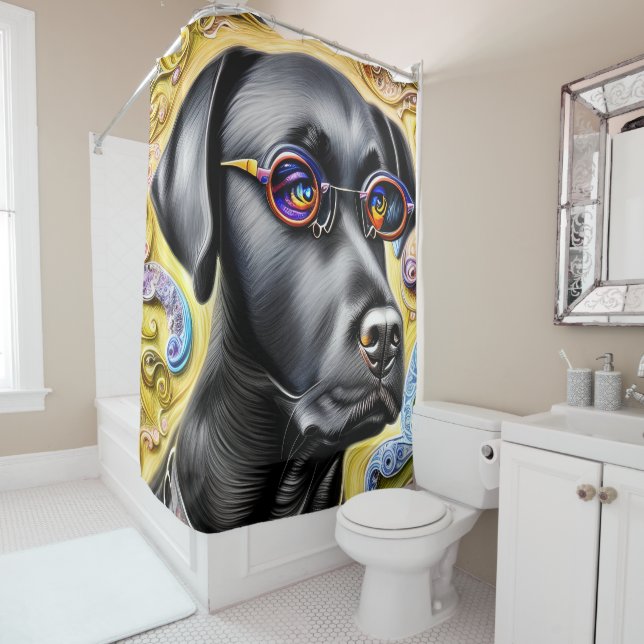 Rideaux De Douche Noir funky Labrador (En situation)