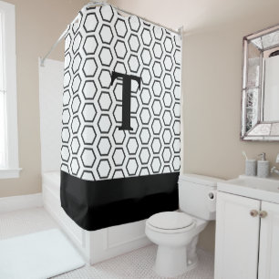 Rideaux De Douche Noir moderne Hexagon blanc Honeycomb initial