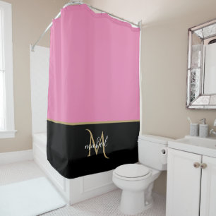 Rideaux De Douche Noir   Monogramme Rose & Or Élégant Luxe