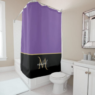 Rideaux De Douche Noir Monogramme violet et or élégant luxe