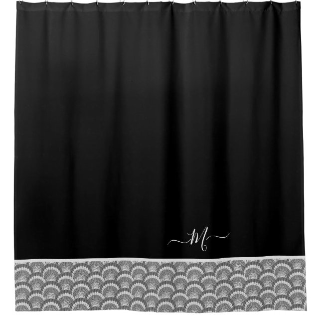 Rideaux De Douche Noir Nautique Blanc Élégant monogramme initial (Devant)