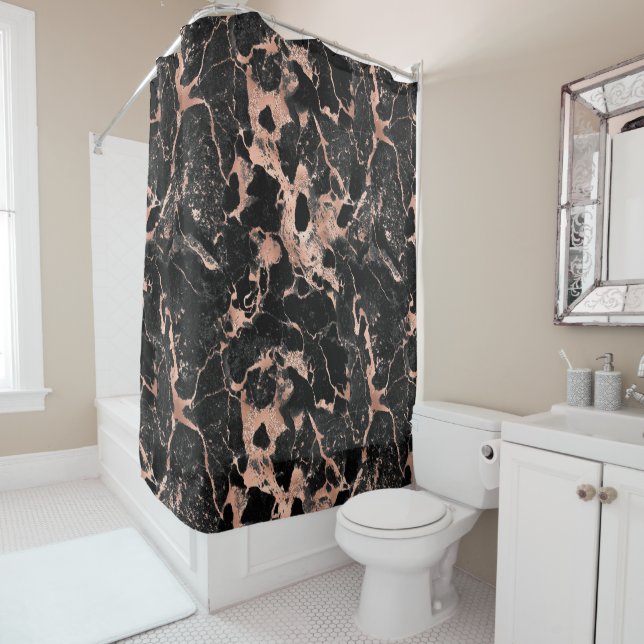 Rideaux De Douche Noir & Rose Gold Parties scintillant Marbre 2 (En situation)