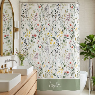 Rideaux De Douche Nom botanique de fleur sauvage aquarelle 