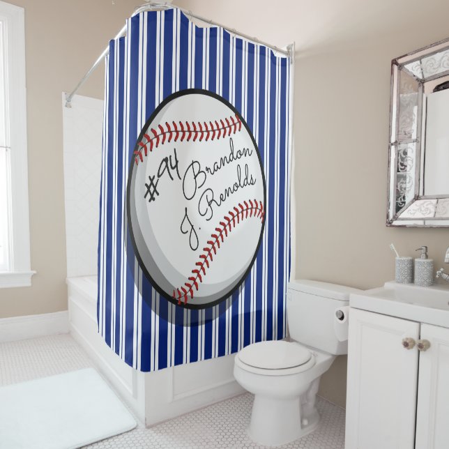 Rideaux De Douche Nom customisé par base-ball signé (En situation)