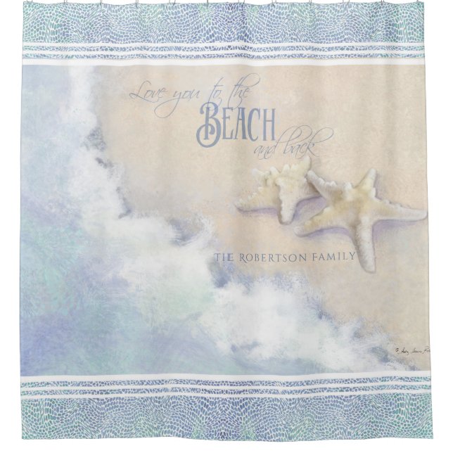Rideaux De Douche Nom de famille Beach Ocean Waves Sand Starfish (Devant)