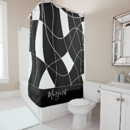 Rideaux De Douche Nom de monogramme abstrait noir et blanc élégant
