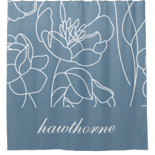 Rideaux De Douche Nom de monogramme élégant de fleurs sauvages moder