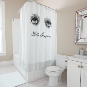 Rideaux De Douche Nom de script moderne Eyelashes maquillage blanc c