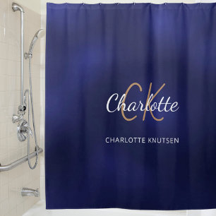 Rideaux De Douche Nom des initiales du monogramme bleu marine