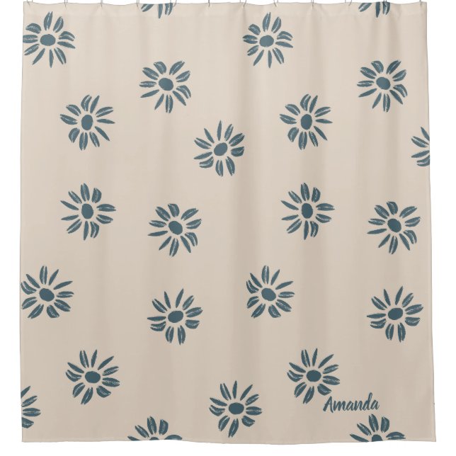 Rideaux De Douche Nom du monogramme bleu beige bleu mignon (Devant)