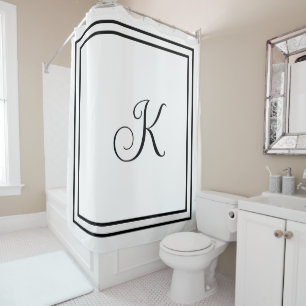 Rideaux De Douche Nom du script personnalisé noir blanc des initiale