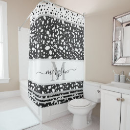 Rideaux De Douche Nom élégant et monogramme blanc et noir
