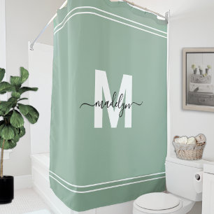 Rideaux De Douche Nom Élégant Monogramme Vert Sauge