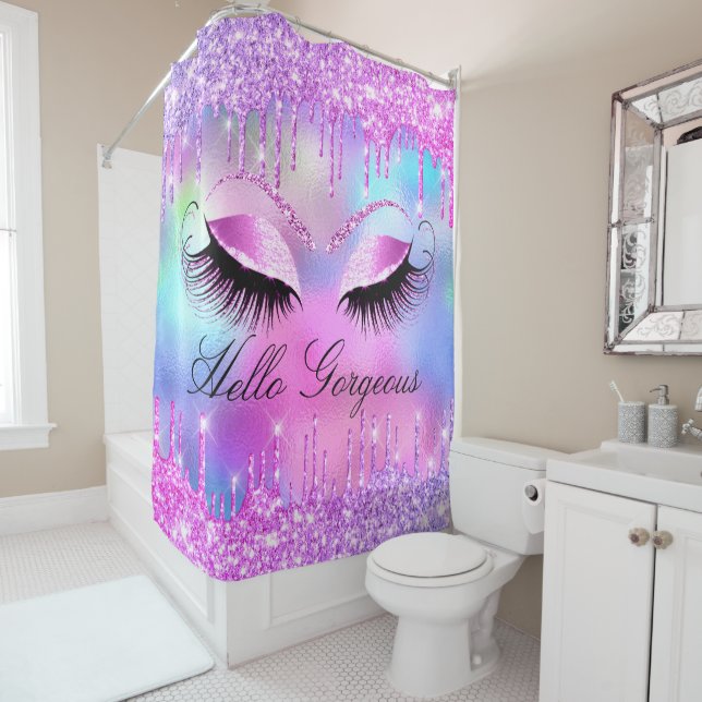 Rideaux De Douche Nom Eyelashes Maquillage nuptiale Pilules roses Ho (En situation)