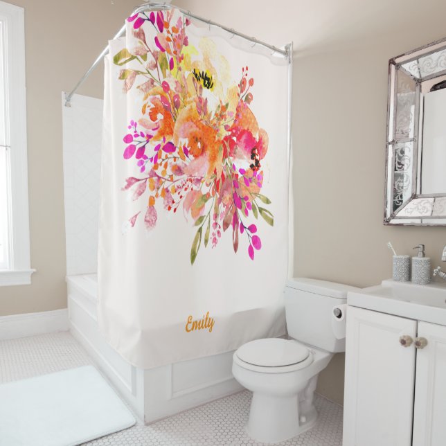 Rideaux De Douche Nom floral romantique brillant (En situation)