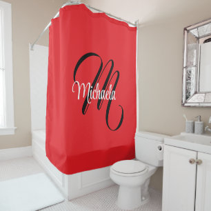 Rideaux De Douche Nom initial minimaliste moderne monogramme rouge