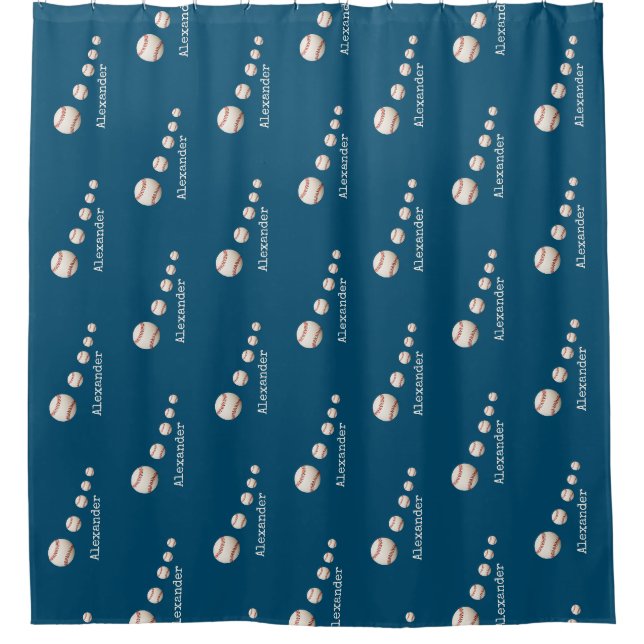 Rideaux De Douche Nom monogramme baseball bleu salle de sport (Devant)