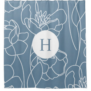 Rideaux De Douche Nom Monogramme Fleur Sauvage Élégant Moderne