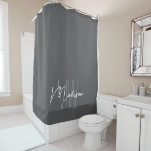 Rideaux De Douche Nom Monogramme moderne Script Grey