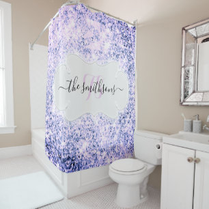 Rideaux De Douche Nom Monogramme Parties scintillant nuptiale bleue 