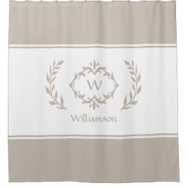 Rideaux De Douche Nom Monogramme personnalisé initial Beige Blanc