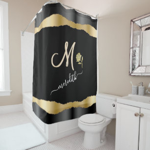 Rideaux De Douche Nom Monogramme personnalisé Rose Elegant Gold Noi