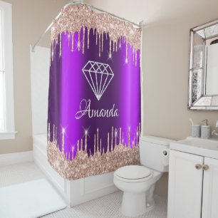 Rideaux De Douche Nom Parties scintillant étincelante gouttes rose r