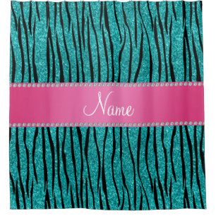 Rideaux De Douche Nom parties scintillant turquoise zèbre rayures ro