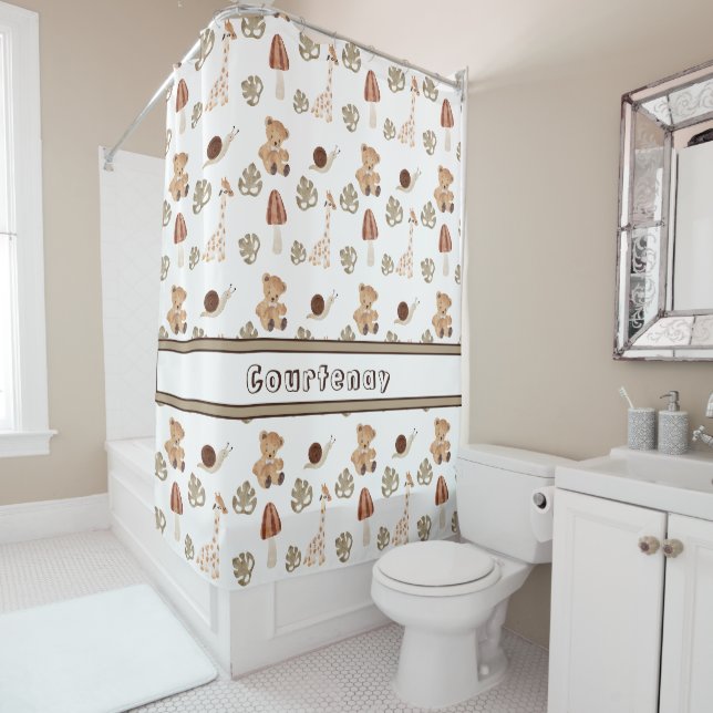 Rideaux De Douche Nom personnalisé Boho Woodland Jungle Motif animal (En situation)