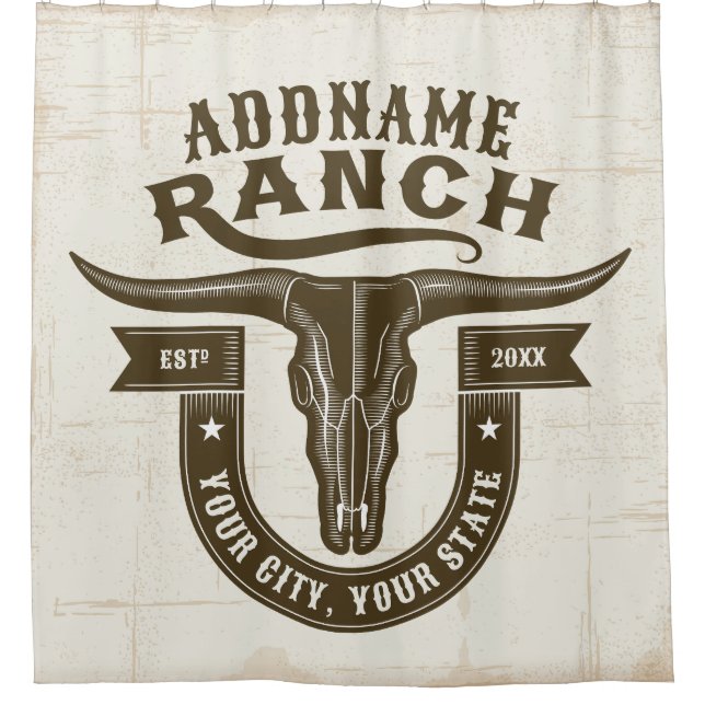 Rideaux De Douche NOM personnalisé Bull Steer Skull Western Ranch (Devant)