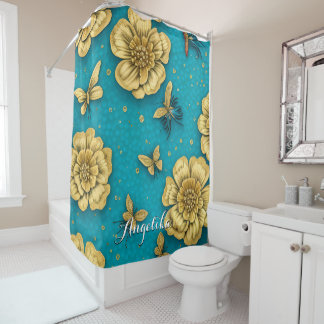 Rideaux De Douche Nom personnalisé de l'Arrière - plan Turquoise Gol