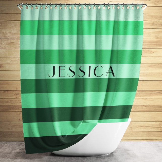 Rideaux De Douche Nom personnalisé du Motif rayé vert (Modern Green Stripes Pattern Name Shower Curtain)