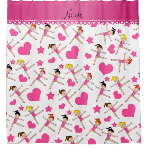 Rideaux De Douche Nom personnalisé fille blanche gymnaste coeur étoi