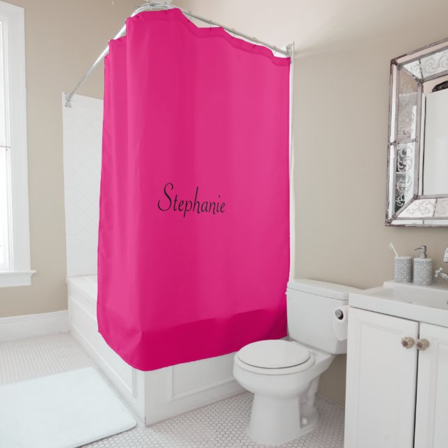 Rideaux De Douche Nom personnalisé Hot rose noir Monogrammes mignonn (En situation)