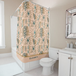 Rideaux De Douche Nom personnalisé motif floral doré