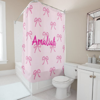 Rideaux De Douche Nom personnalisé Pink Bow Coquette