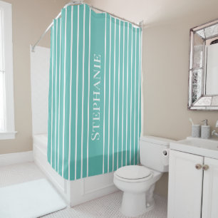 Rideaux De Douche Nom personnalisé Turquoise Blancs Motif Classé